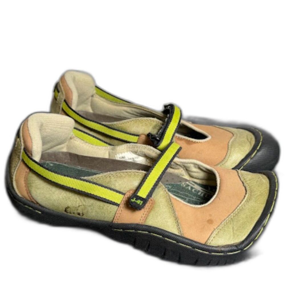 J-41 Barefoot Shoes Athletic Ballet Flat Strappy Size 10 Green Tan Athleisure